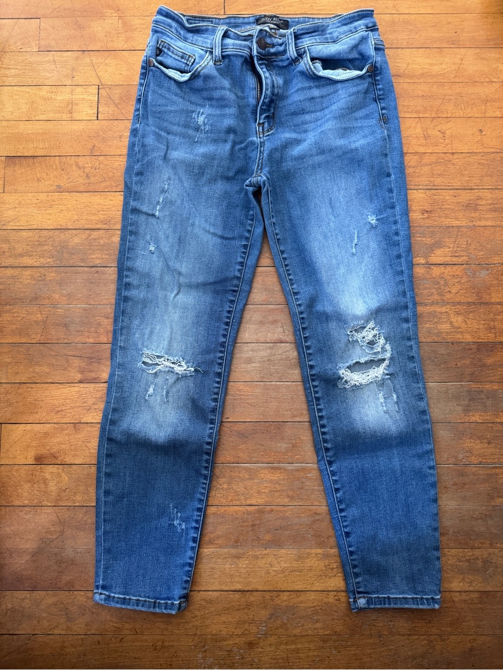 Judy Blue Medium Blue Distressed Skinny Jeans